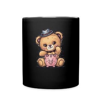 Mignon ours en peluche kawaii avec tirelire - Mug uni - noir - Devant