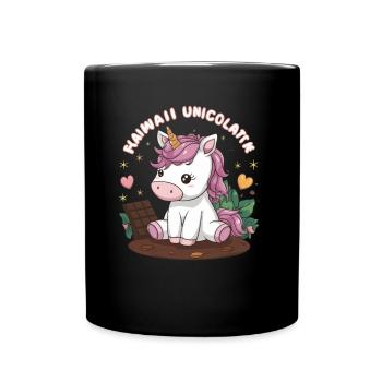 Süßes Kawaii Einhorn mit Schokolade - Tasse einfarbig - Schwarz - Vorne
