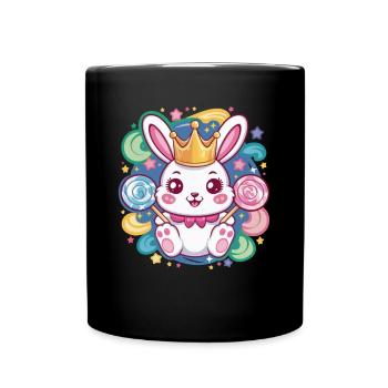Kawaii Hase mit Krone und Lutschern - Tasse einfarbig - Schwarz - Vorne