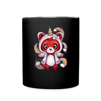 Roter Einhorn Panda - Tasse einfarbig - Schwarz - Vorne