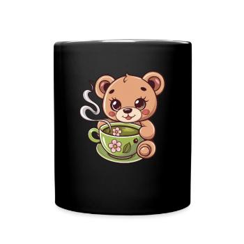 Teddybär liebt Tee - Tasse einfarbig - Schwarz - Vorne