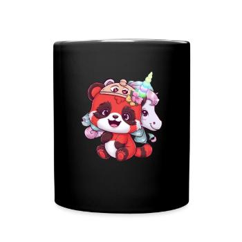 Mignon panda kawaii rouge au look de dessin animé - Mug uni - noir - Devant