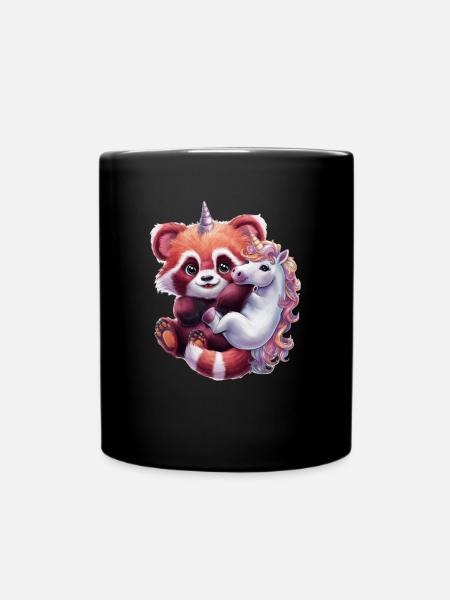 Süßer roter Kawaii Panda im Cartoon Look - Tasse einfarbig - Schwarz