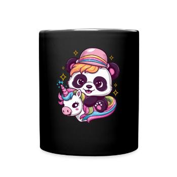Süßer Kawaii Panda mit Einhorn - Tasse einfarbig - Schwarz - Vorne