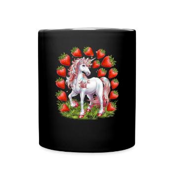 Licorne mignonne avec des fraises pleines de magie - Mug uni - noir - Devant