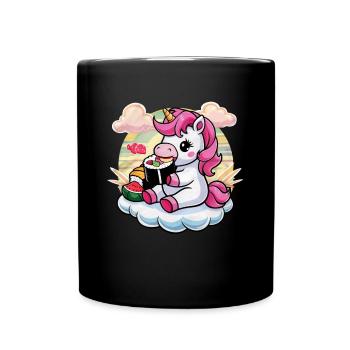 Kawaii Einhorn liebt Sushi - Tasse einfarbig - Schwarz - Vorne