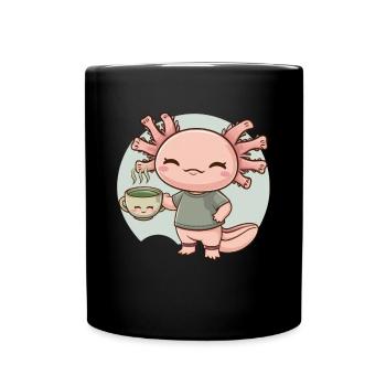 Kawaii Axolotl aime le thé vert - Mug uni - noir - Devant