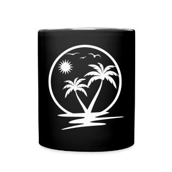 Tropical Sunset with Palm Trees and Birds - Full Colour Mug - black - Front