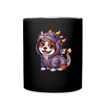 Süßer Kawaii Hund mit Drachen Outfit - Tasse einfarbig - Schwarz - Vorne