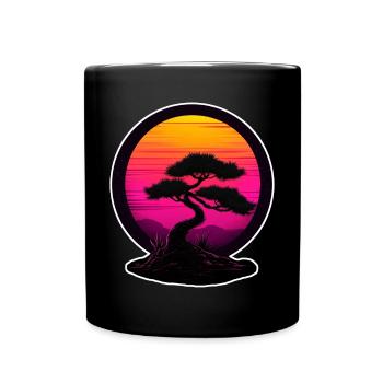 Bonsai in Neon Sunset – Retro Nature Design - Full Colour Mug - black - Front