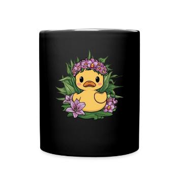 Kawaii ducklings with orchids and lilies - Full Colour Mug - black - Front