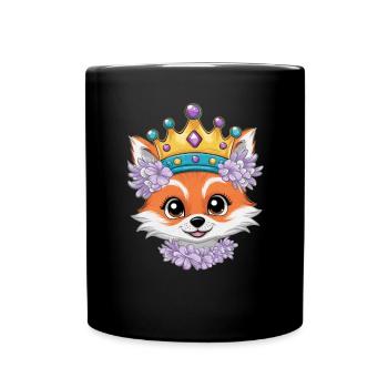 Kawaii Fuchs mit farbenfrohen Blumen - Tasse einfarbig - Schwarz - Vorne