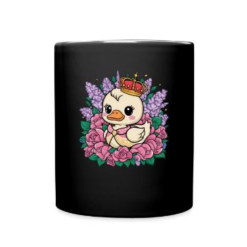 Kawaii ducklings with crown, roses and lilacs. - Full Colour Mug - black - Front