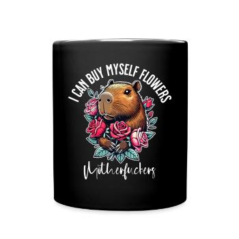 I Can Buy Myself Flowers – Cheeky Capybara Design - Full Colour Mug - black - Front