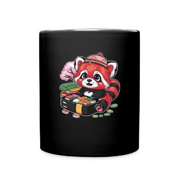 Red Kawaii Panda with Lunch Box - Full Colour Mug - black - Front