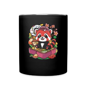 Red Kawaii Panda with Lunch Box - Full Colour Mug - black - Front