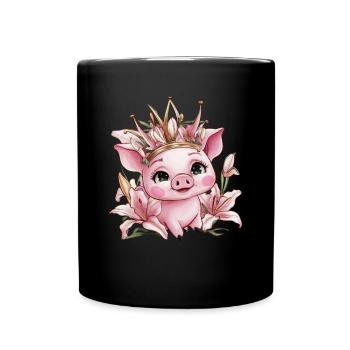 Schwein mit Krone und Lillien - Tasse einfarbig - Schwarz - Vorne
