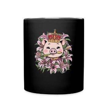 Schwein mit Krone und Lillien - Tasse einfarbig - Schwarz - Vorne
