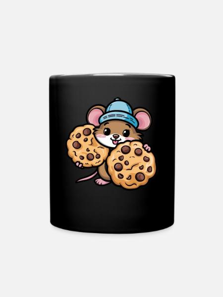 Kawaii Maus mit Chocolate Chip Cookies - Tasse einfarbig - Schwarz