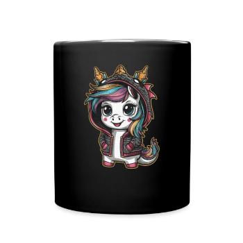 Licorne Kawaii avec tenue de dragon - Mug uni - noir - Devant