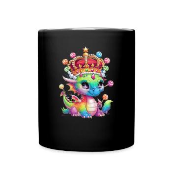 Cartoon Kawaii Dragon with Crown and Candy - Full Colour Mug - black - Front