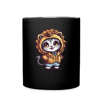 Cartoon Kawaii Kitten in Lion Outfit - Full Colour Mug - black - Front