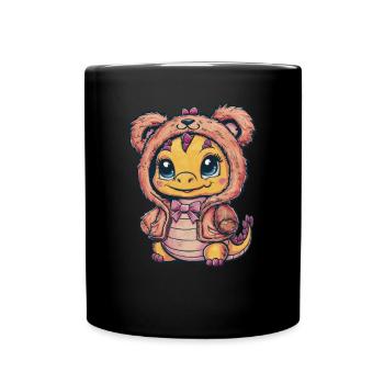 Mignon dragon kawaii de dessin animé en tenue de licorne. - Mug uni - noir - Devant