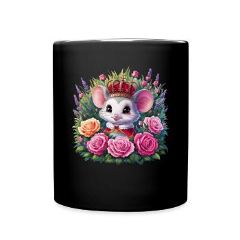 Kawaii mouse with crown and magnificent roses - Full Colour Mug - black - Front