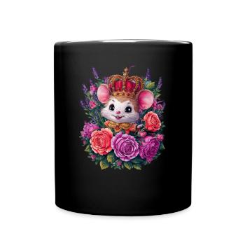 Kawaii mouse with crown and magnificent roses - Full Colour Mug - black - Front