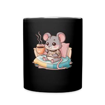Kawaii mouse with simple coffee cup - Full Colour Mug - black - Front