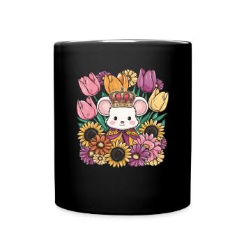 Mouse with crown and magnificent flowers - Full Colour Mug - black - Front