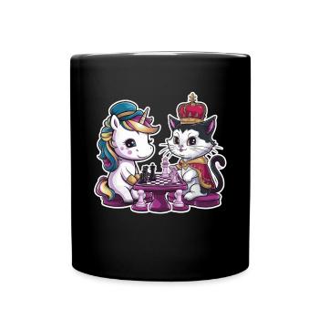 Licorne kawaii jouant aux échecs avec des pièces d’échecs - Mug uni - noir - Devant