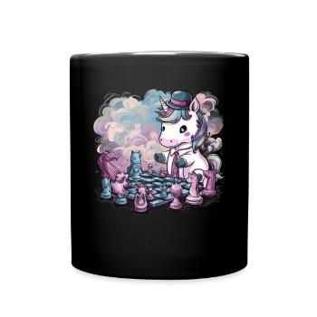 Licorne kawaii jouant aux échecs avec des pièces d’échecs - Mug uni - noir - Devant