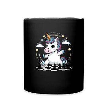 Licorne kawaii jouant aux échecs avec des pièces d’échecs - Mug uni - noir - Devant