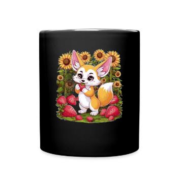 Fennec Renard du désert aux tulipes et citrons - Mug uni - noir - Devant