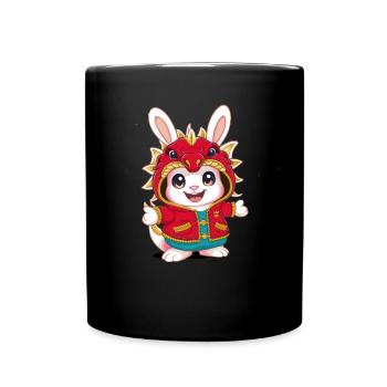 Lapin Kawaii de dessin animé avec tenue de dragon cool - Mug uni - noir - Devant