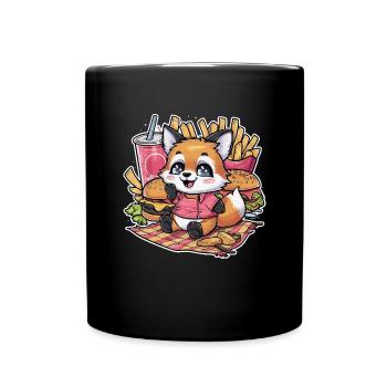 Kawaii Fuchs liebt Fast Food - Tasse einfarbig - Schwarz - Vorne