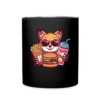 Kawaii Fuchs liebt Fast Food - Tasse einfarbig - Schwarz - Vorne
