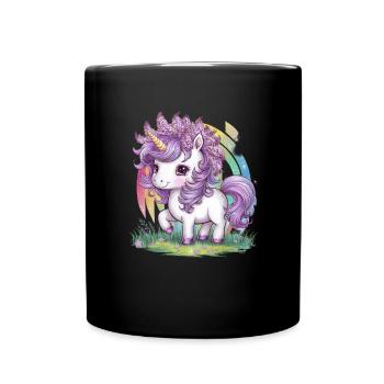 Unicorn with lilac in her hair loves flowers - Full Colour Mug - black - Front