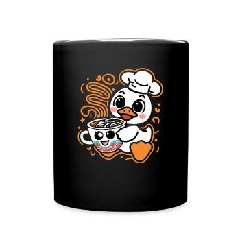 Caneton kawaii avec nouilles en tasse - Mug uni - noir - Devant