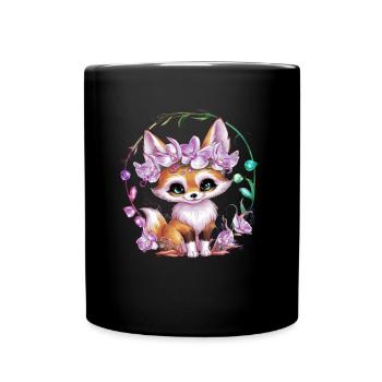 Renard du désert Fennec avec couronne et orchidées - Mug uni - noir - Devant