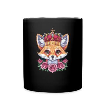 Fennec Desert Fox with Crown and Roses - Full Colour Mug - black - Front