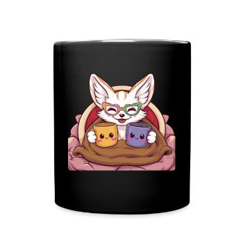 Kawaii Fennec Desert Fox with Cups and Blanket - Full Colour Mug - black - Front