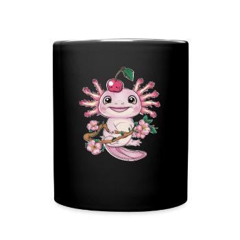 Axolotl aux cerises et fleurs de cerisier Sakura - Mug uni - noir - Devant