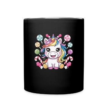 Kawaii Einhorn mit Süßigkeiten - Tasse einfarbig - Schwarz - Vorne