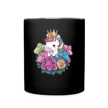 Licorne kawaii avec des roses et des orchidées - Mug uni - noir - Devant