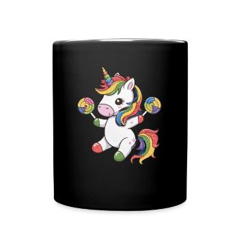 Licorne Kawaii avec des bonbons - Mug uni - noir - Devant