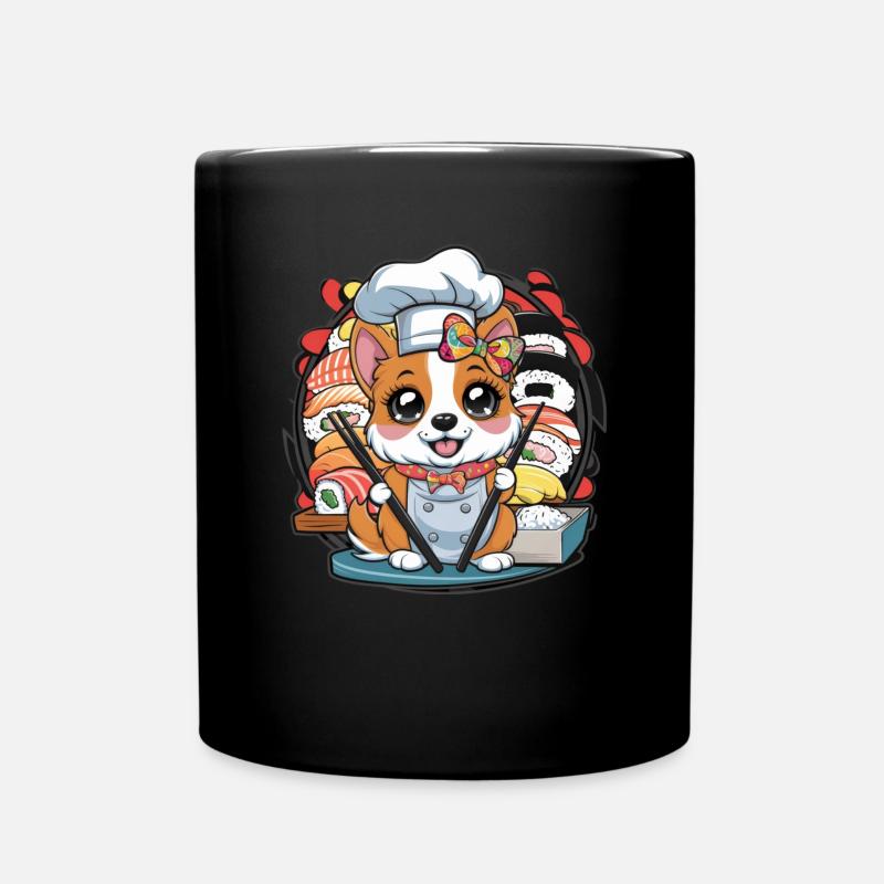 Chien Kawaii mignon avec sushis - Mug uni - noir