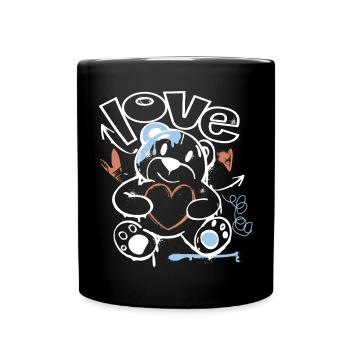 Cuddly Bear with Heart – Love Motif Graffiti Design - Full Colour Mug - black - Front