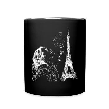 Paris Tour Eiffel France Femme Coeurs Line Art - Mug uni - noir - Devant